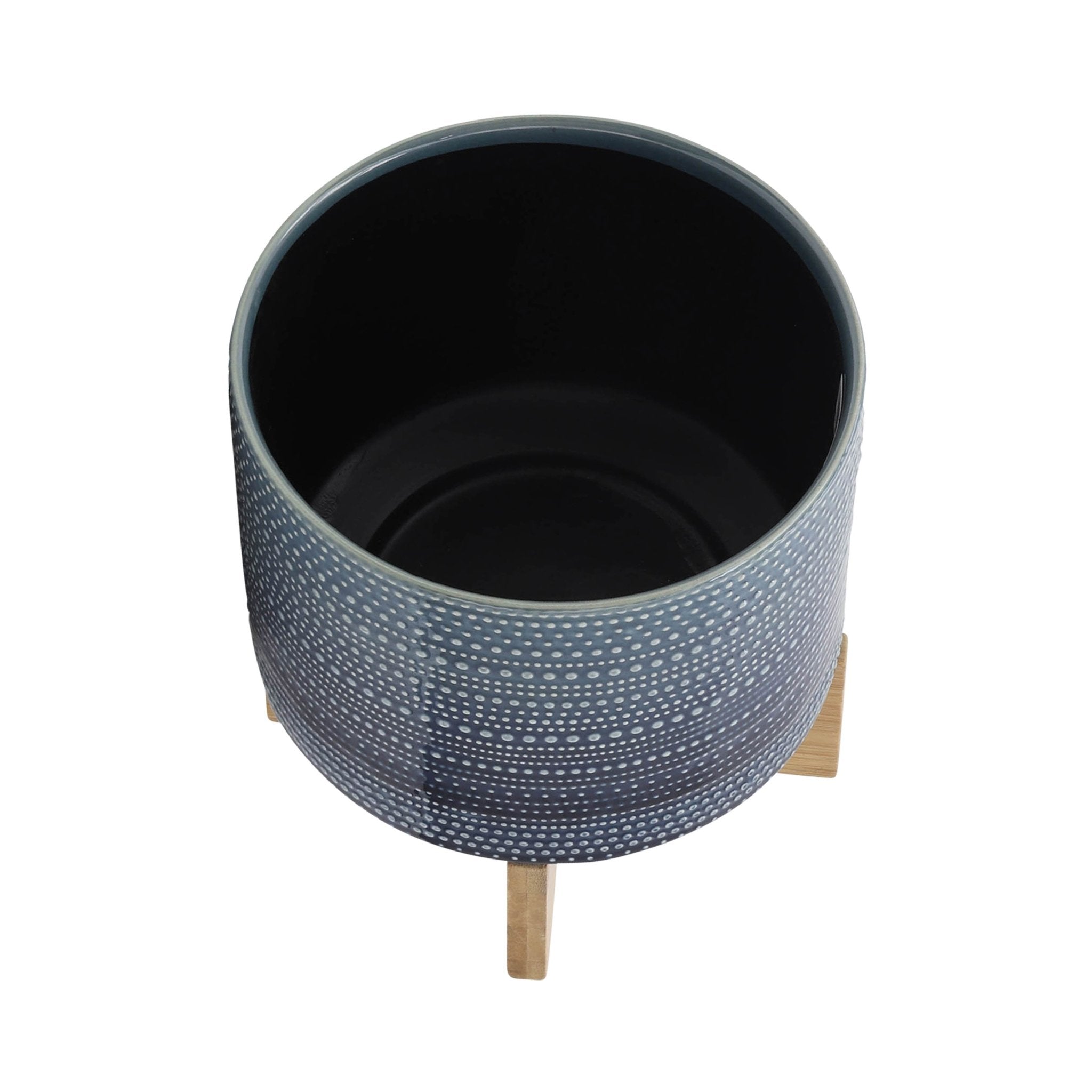 8" DOTTED PLANTER W/ WOOD STAND, BLUE Outdoor Planters| Sagebrook Home