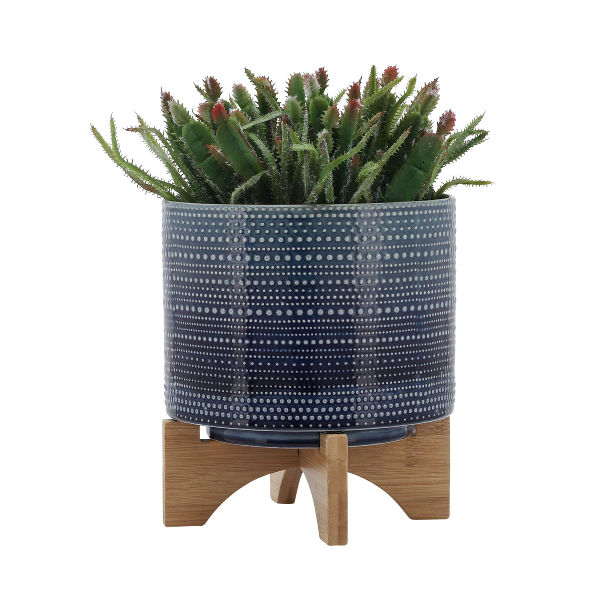 8" DOTTED PLANTER W/ WOOD STAND, BLUE Outdoor Planters| Sagebrook Home