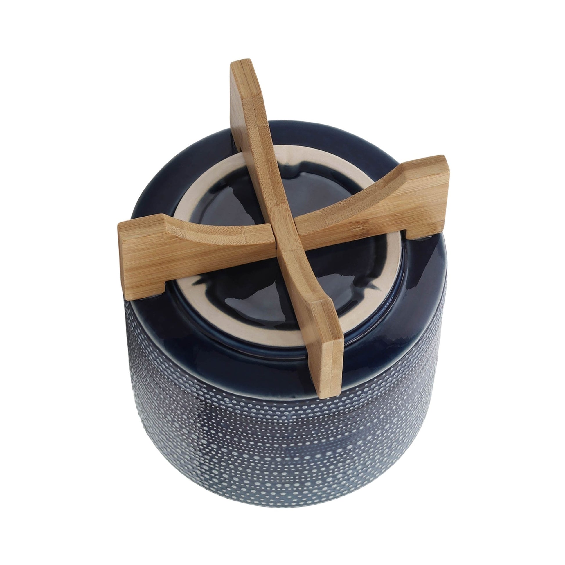 8" DOTTED PLANTER W/ WOOD STAND, BLUE Outdoor Planters| Sagebrook Home