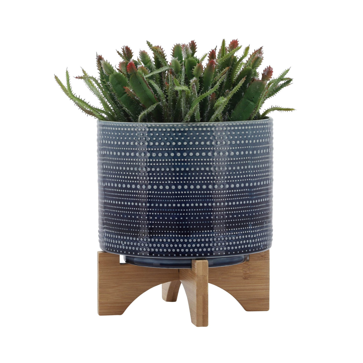 8" DOTTED PLANTER W/ WOOD STAND, BLUE Outdoor Planters| Sagebrook Home