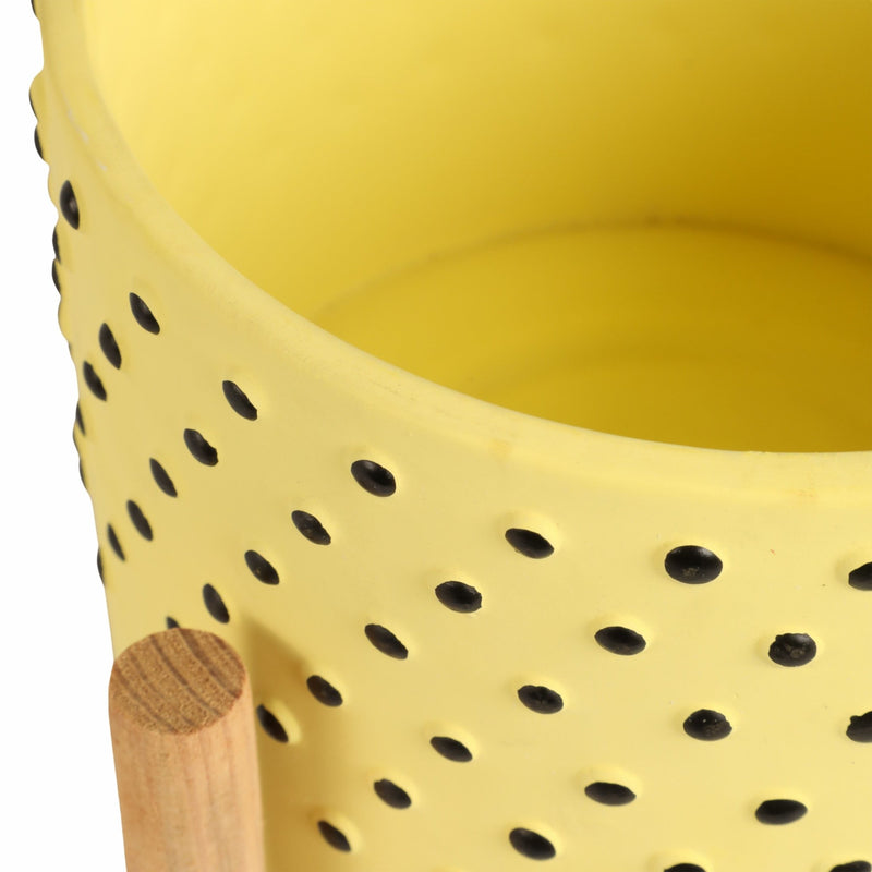 8" DOTTED PLANTER W/ WOOD STAND, YELLOW - Al Rugaib Furniture