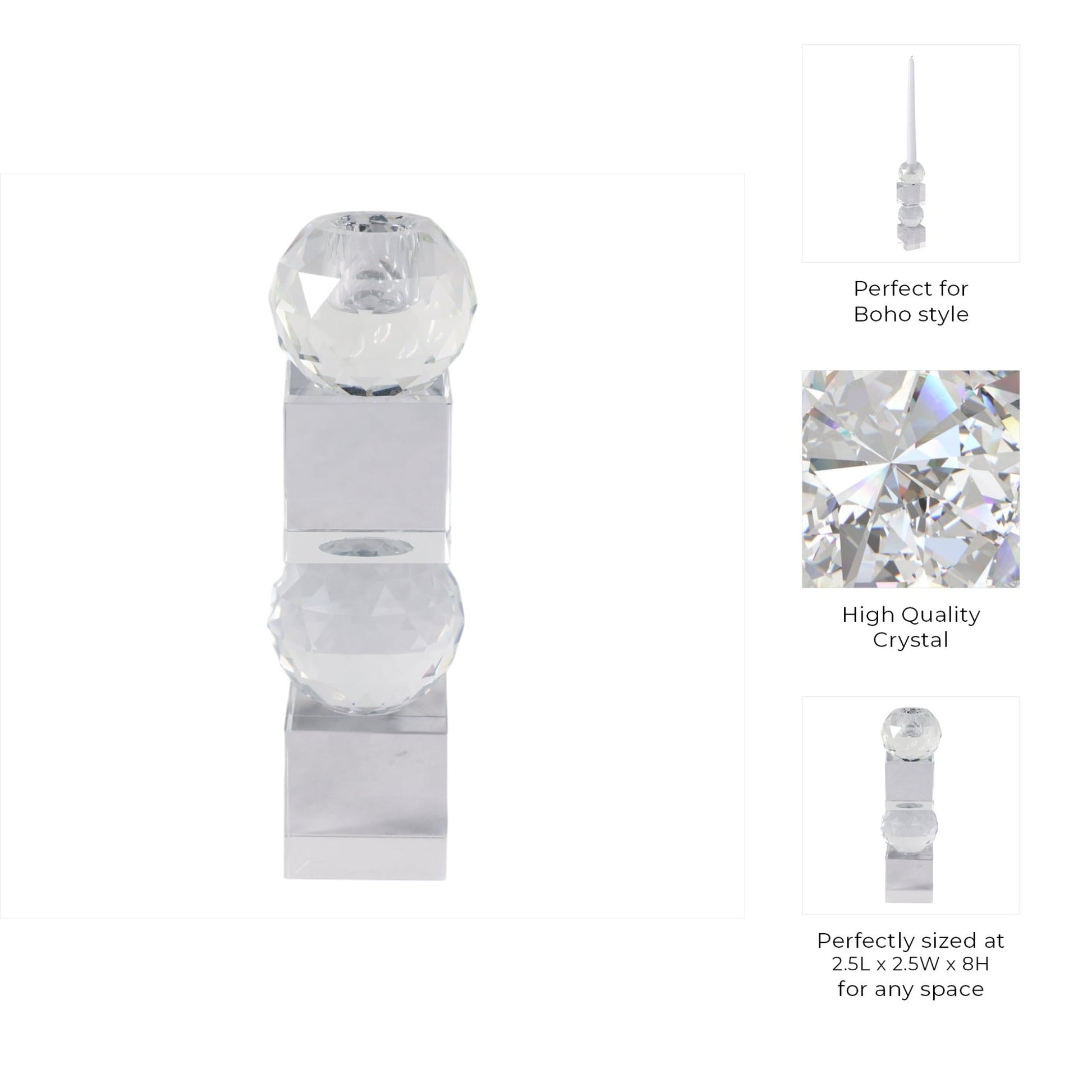 8" FACETED CRYSTAL ORBS CRYSTAL TAPERHOLDER, CLEAR Candle Holders| Sagebrook Home