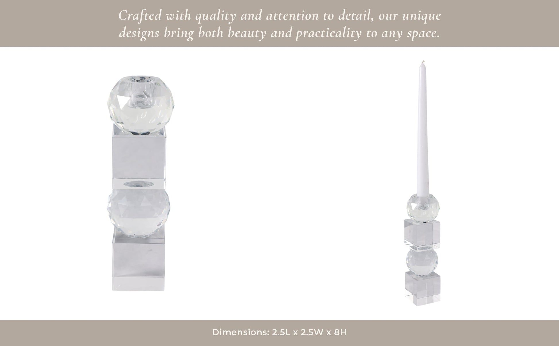 8" FACETED CRYSTAL ORBS CRYSTAL TAPERHOLDER, CLEAR Candle Holders| Sagebrook Home