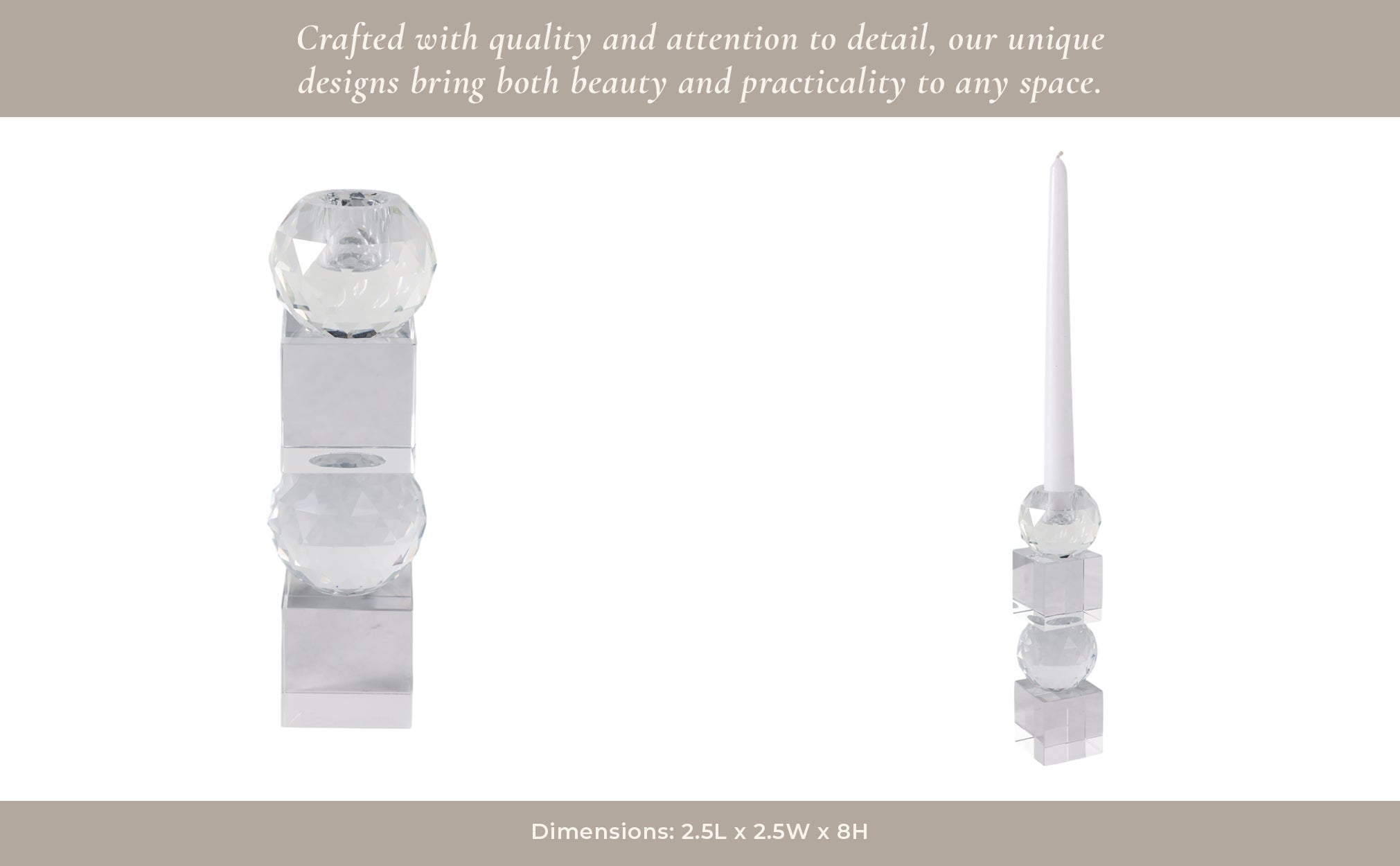 8" FACETED CRYSTAL ORBS CRYSTAL TAPERHOLDER, CLEAR Candle Holders| Sagebrook Home