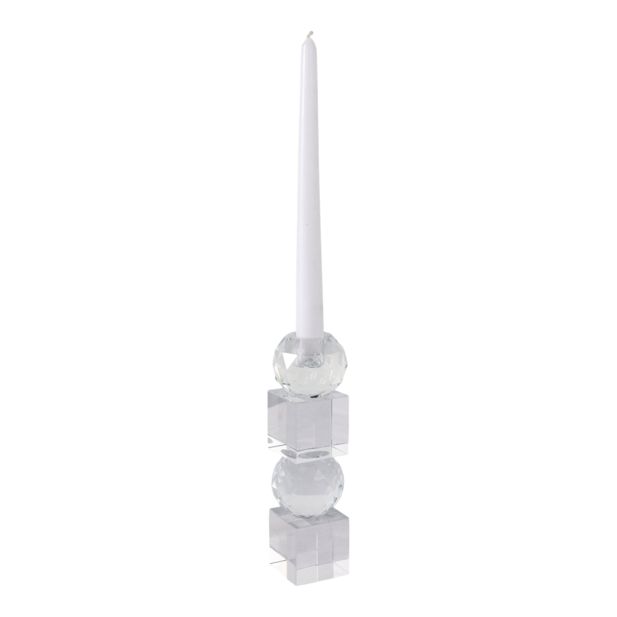 8" FACETED CRYSTAL ORBS CRYSTAL TAPERHOLDER, CLEAR Candle Holders| Sagebrook Home