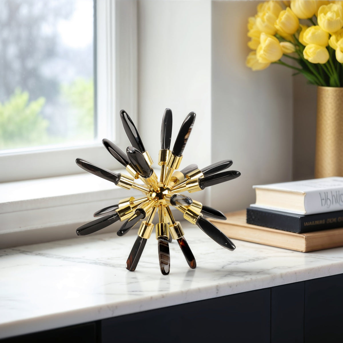 8" Fiona Small Black Stone Starburst Statuary Kd Table Decors| Sagebrook Home