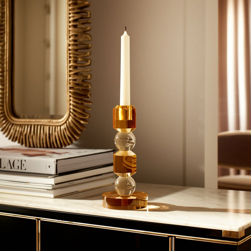 8" Geo Crystal Taper Holder, Amber - Al Rugaib Furniture