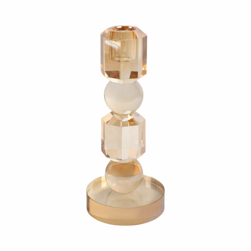 8" Geo Crystal Taper Holder, Amber - Al Rugaib Furniture