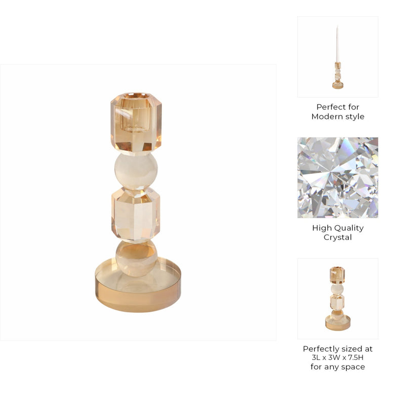 8" Geo Crystal Taper Holder, Amber - Al Rugaib Furniture