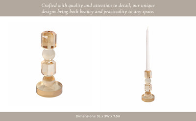 8" Geo Crystal Taper Holder, Amber - Al Rugaib Furniture