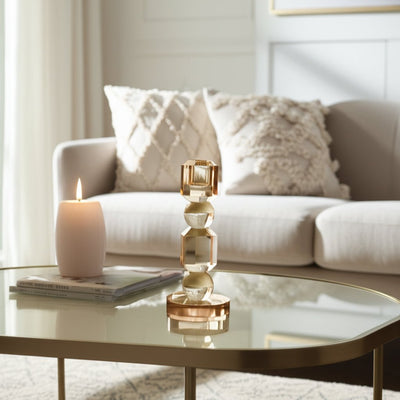 8" Geo Crystal Taper Holder, Amber - Al Rugaib Furniture