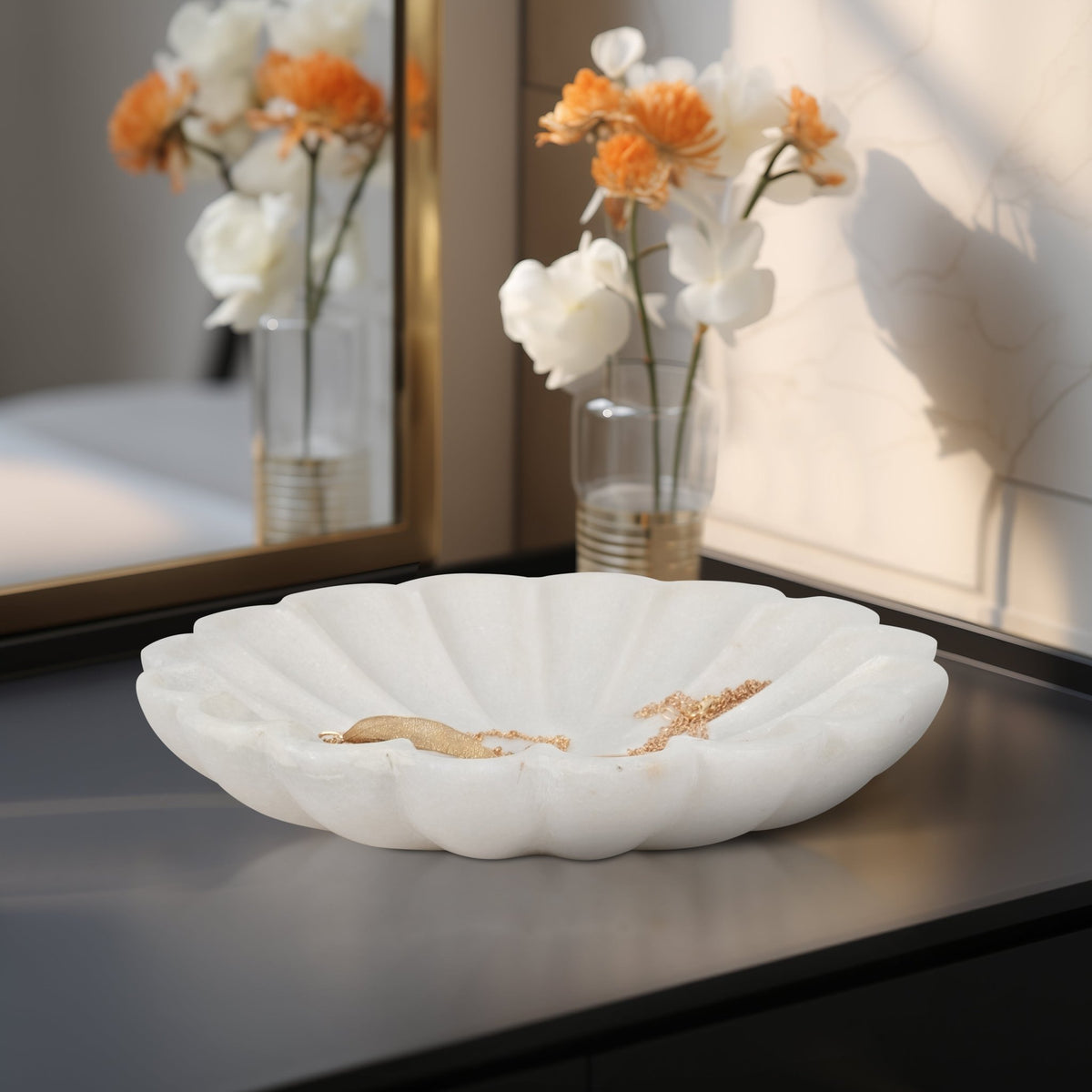 8" Hadara Marble Flower Tray, Tan Table Decors| Sagebrook Home