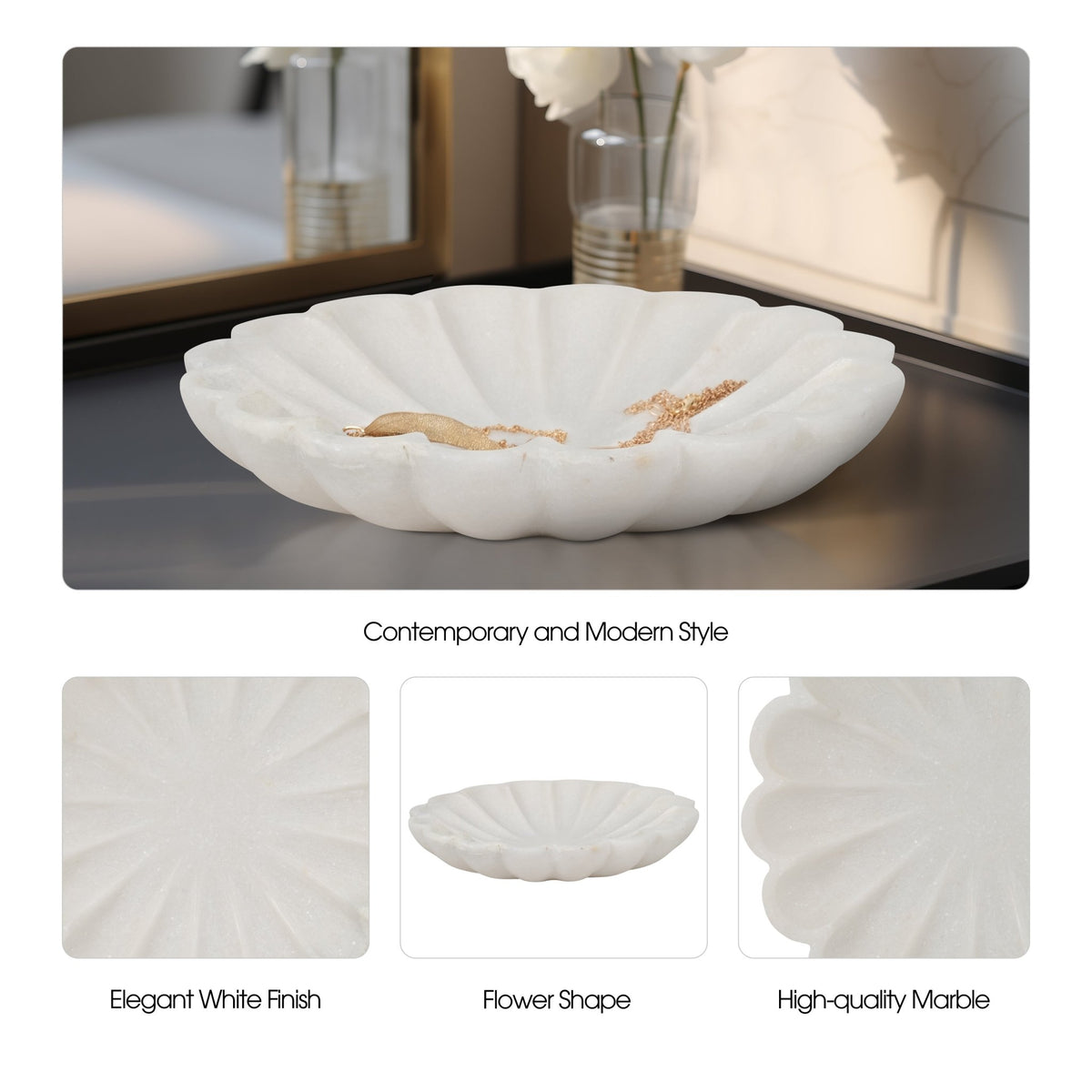 8" Hadara Marble Flower Tray, Tan Table Decors| Sagebrook Home