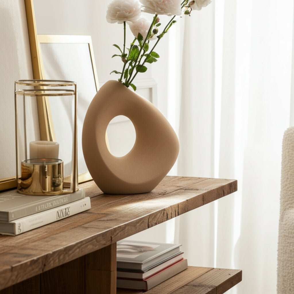 8" Lopsided Open Cut Out Vase Sand Texture, Tan Vases and Jars| Sagebrook Home
