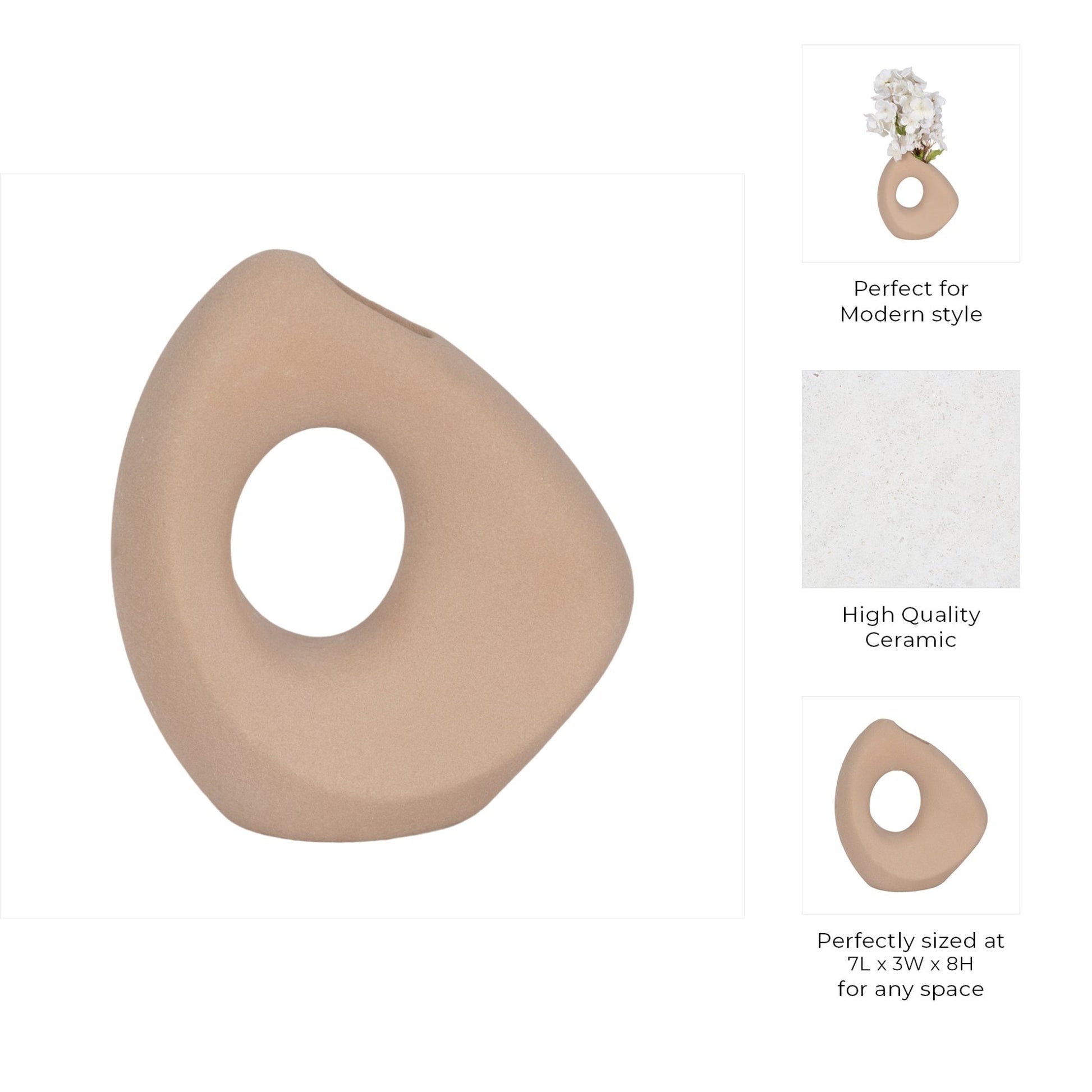 8" Lopsided Open Cut Out Vase Sand Texture, Tan Vases and Jars| Sagebrook Home