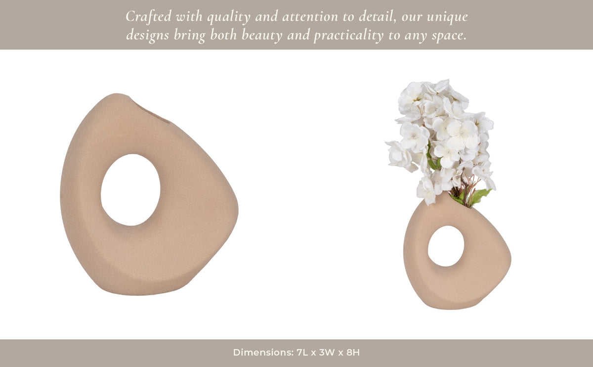 8" Lopsided Open Cut Out Vase Sand Texture, Tan Vases and Jars| Sagebrook Home