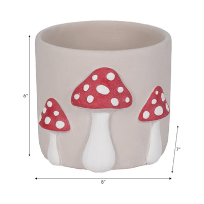 8" Magic Mushroom Applique Planter, Red/white - Al Rugaib Furniture