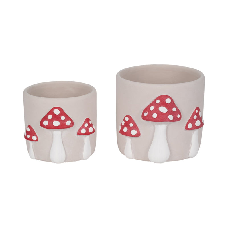 8" Magic Mushroom Applique Planter, Red/white - Al Rugaib Furniture