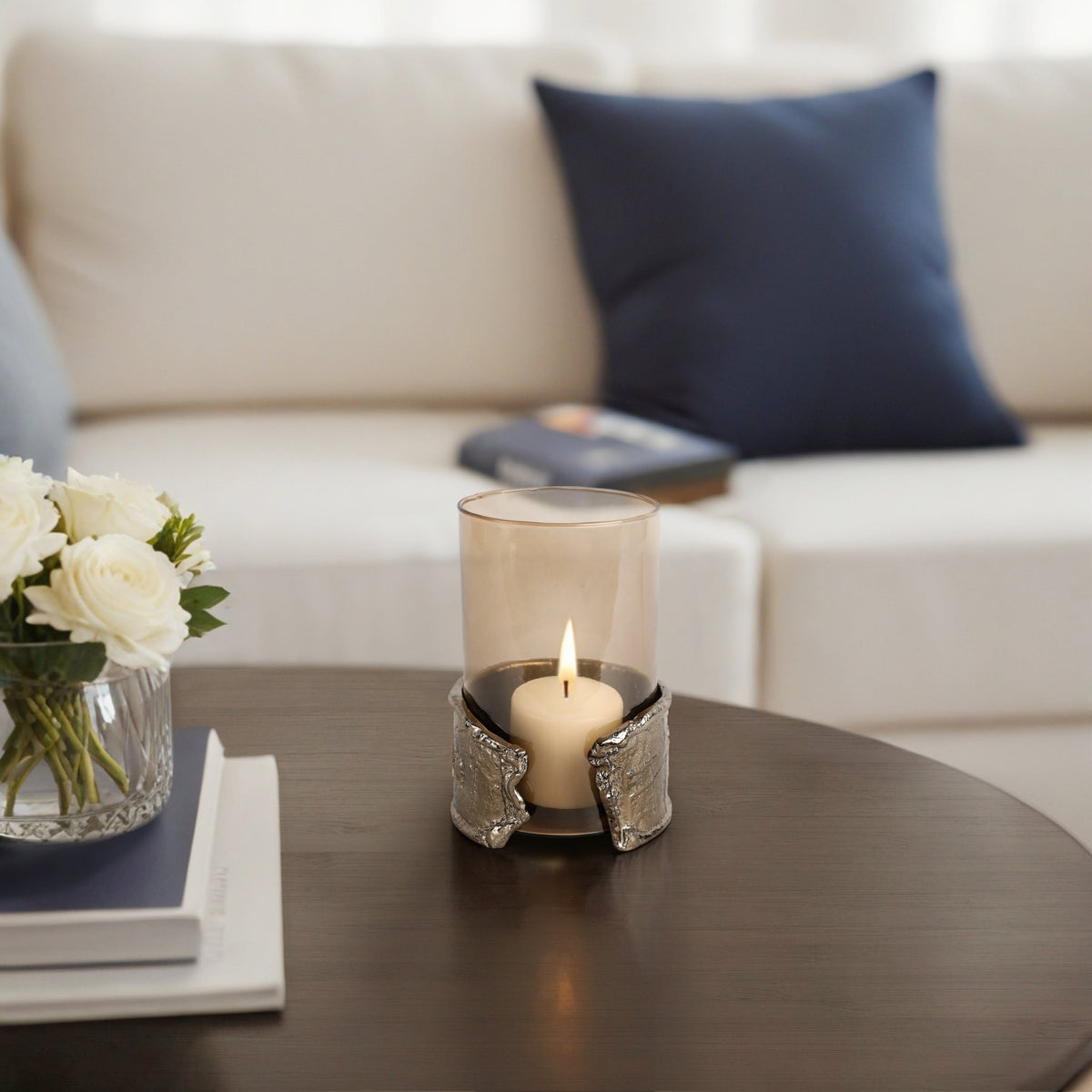 8" MAPUTO SM CANDLE HOLDER GLASS, BROWN | Sagebrook Home