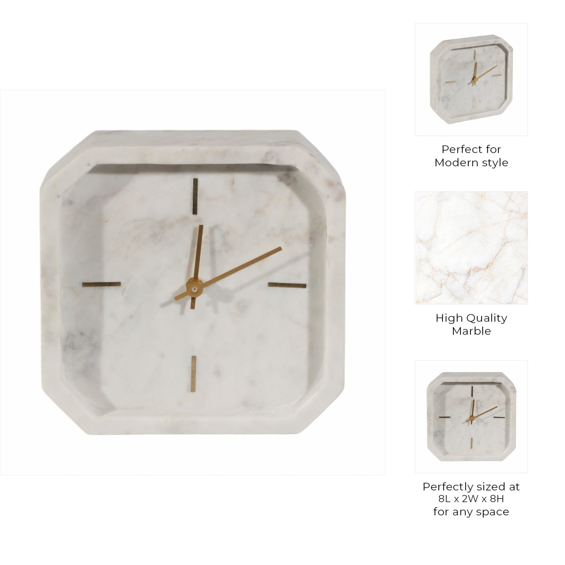 8" Marble Octagon Clock, Wht/gld Table Decors| Sagebrook Home