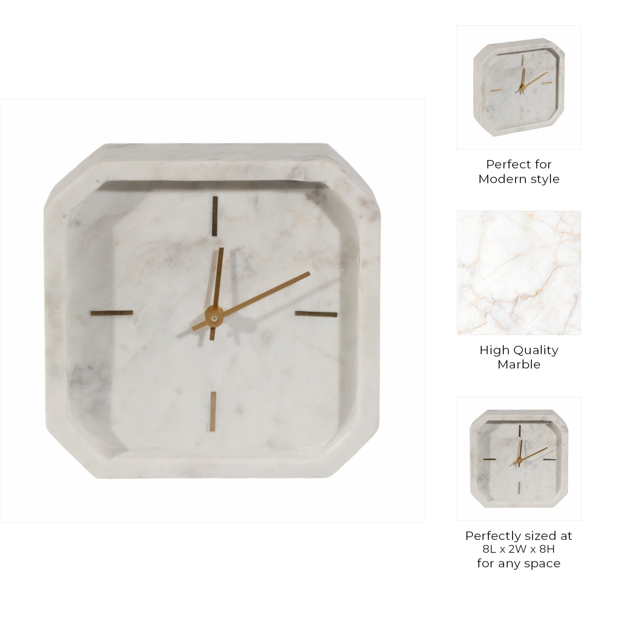 8" Marble Octagon Clock, Wht/gld Table Decors| Sagebrook Home