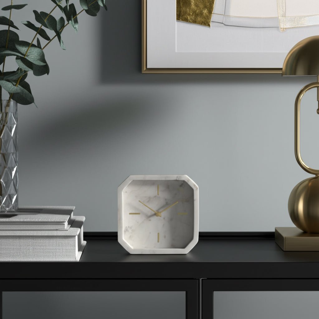 8" Marble Octagon Clock, Wht/gld Table Decors| Sagebrook Home