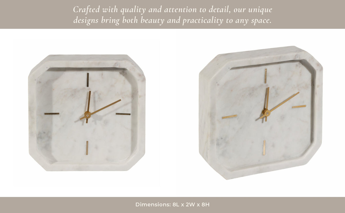 8" Marble Octagon Clock, Wht/gld Table Decors| Sagebrook Home
