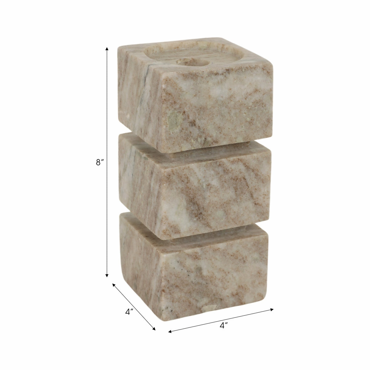 8" Onyx Marble Stacked Cubes Pillar Candleholder, Candle Holders| Sagebrook Home