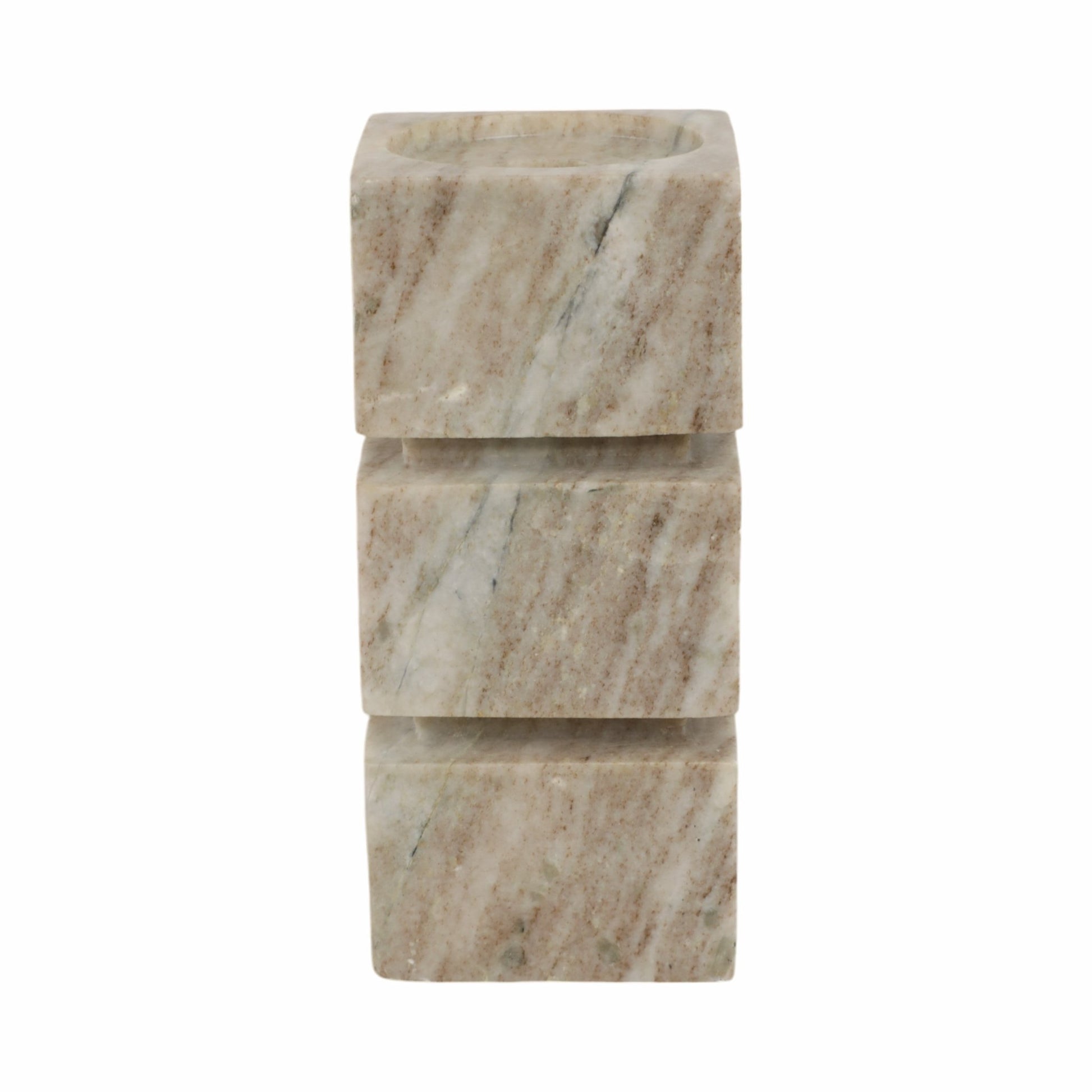 8" Onyx Marble Stacked Cubes Pillar Candleholder, Candle Holders| Sagebrook Home