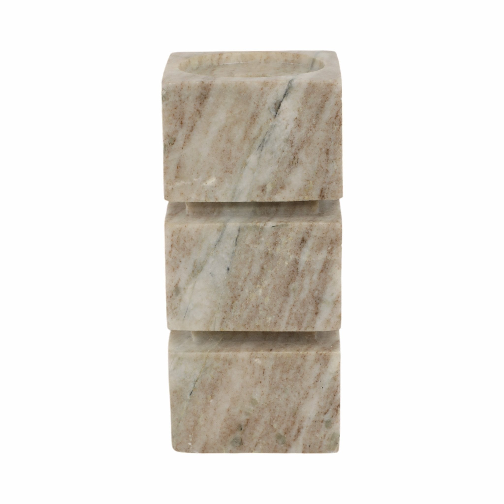 8" Onyx Marble Stacked Cubes Pillar Candleholder, Candle Holders| Sagebrook Home