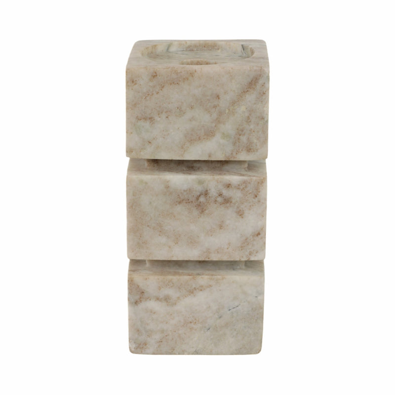 8" Onyx Marble Stacked Cubes Pillar Candleholder, - Al Rugaib Furniture