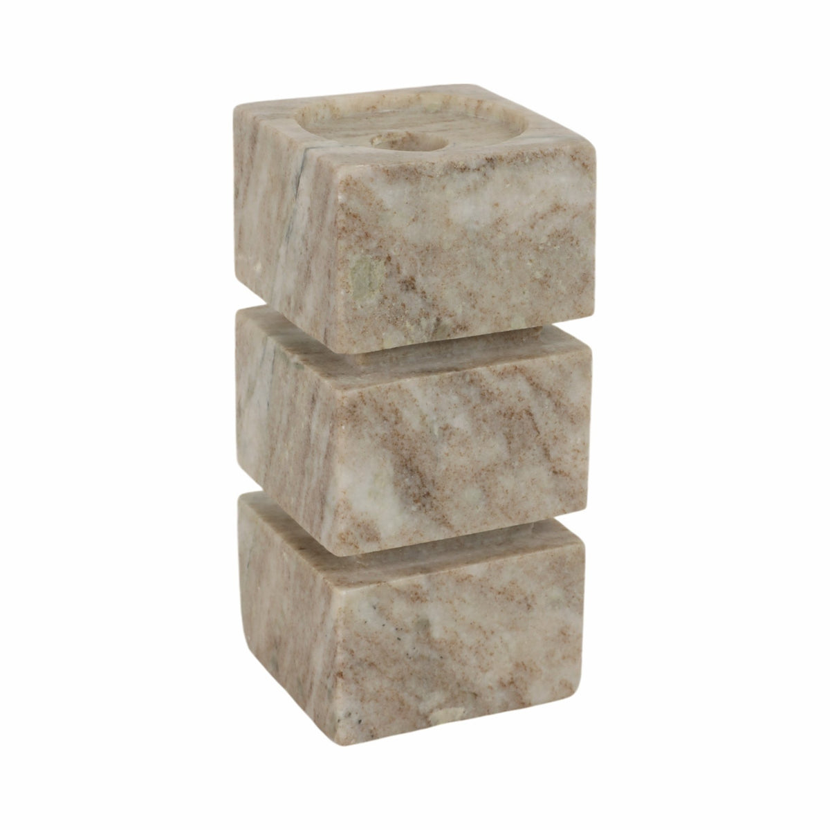 8" Onyx Marble Stacked Cubes Pillar Candleholder, Candle Holders| Sagebrook Home