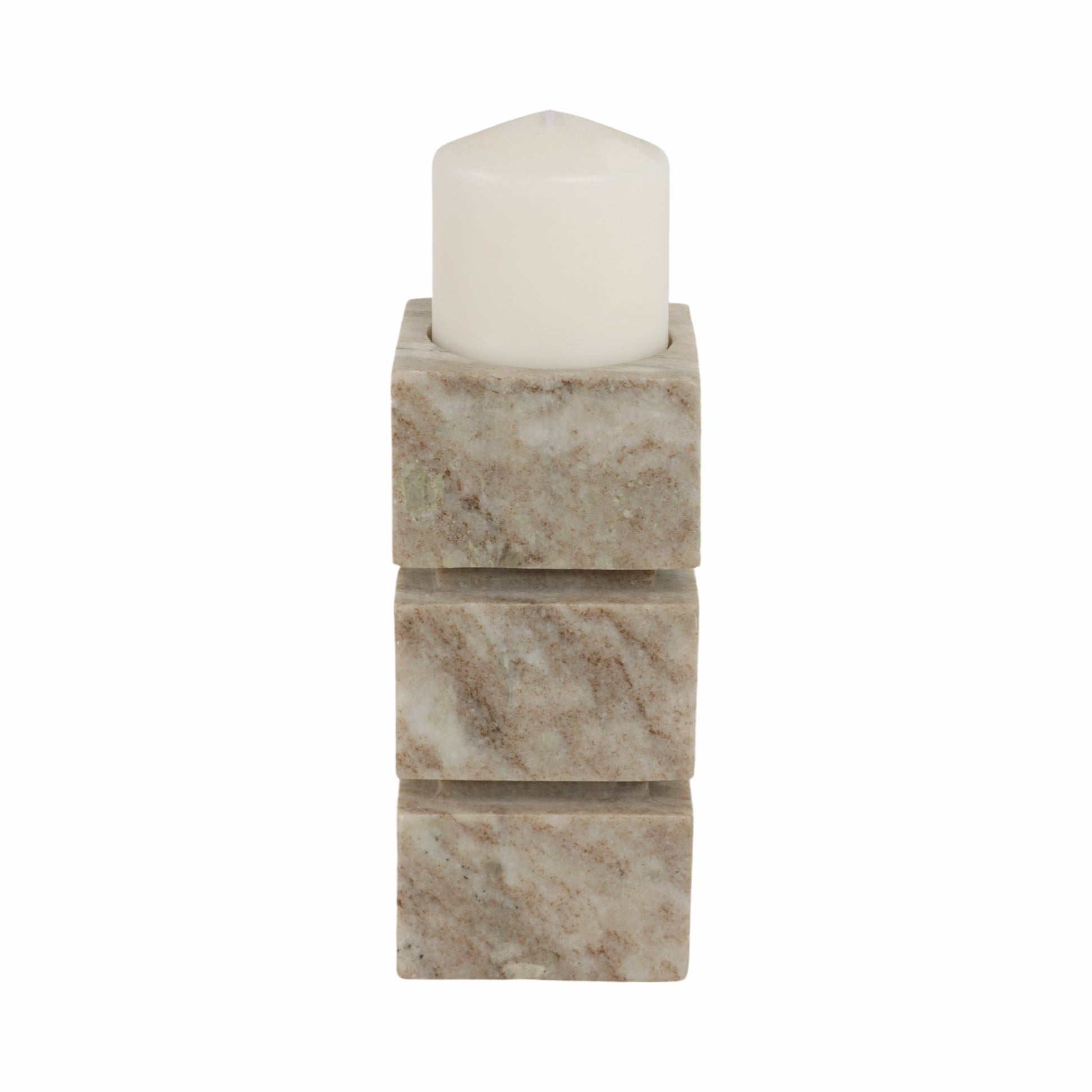 8" Onyx Marble Stacked Cubes Pillar Candleholder, Candle Holders| Sagebrook Home