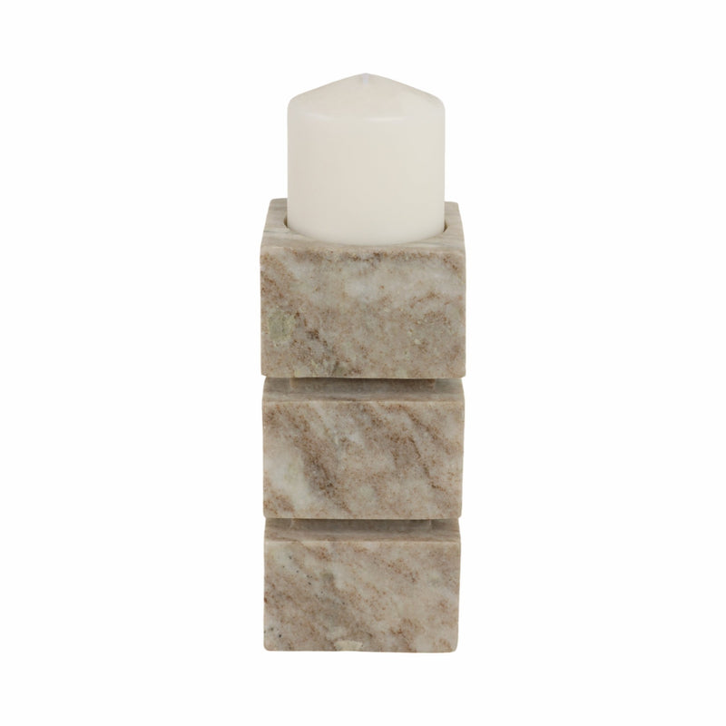 8" Onyx Marble Stacked Cubes Pillar Candleholder, - Al Rugaib Furniture