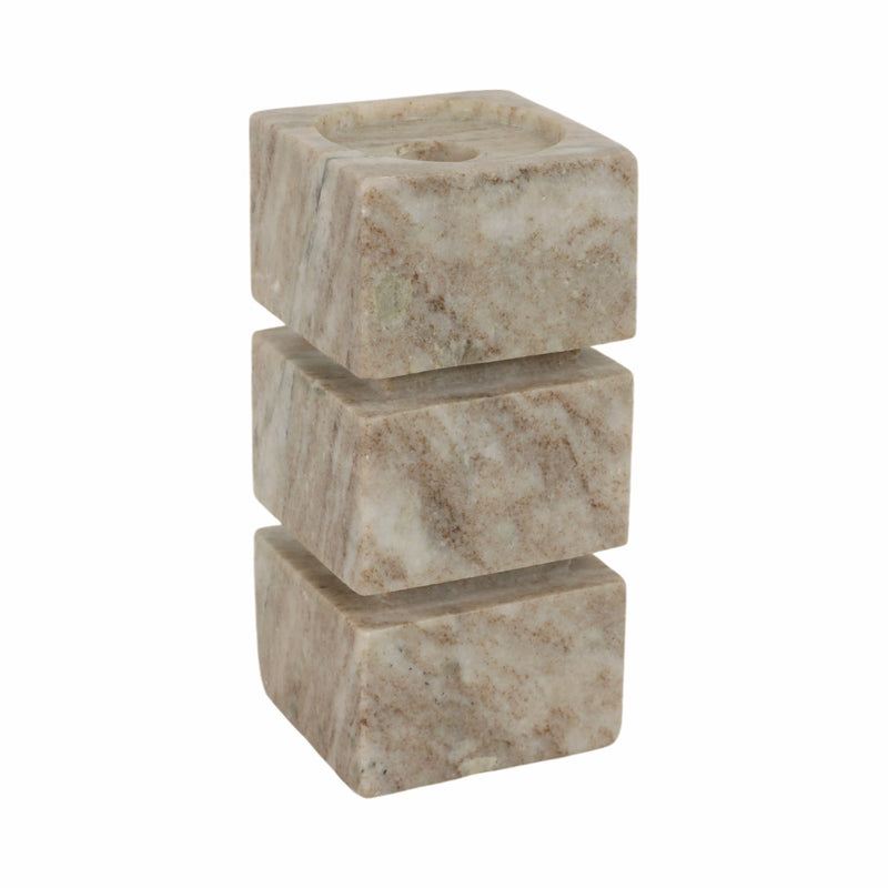 8" Onyx Marble Stacked Cubes Pillar Candleholder, - Al Rugaib Furniture
