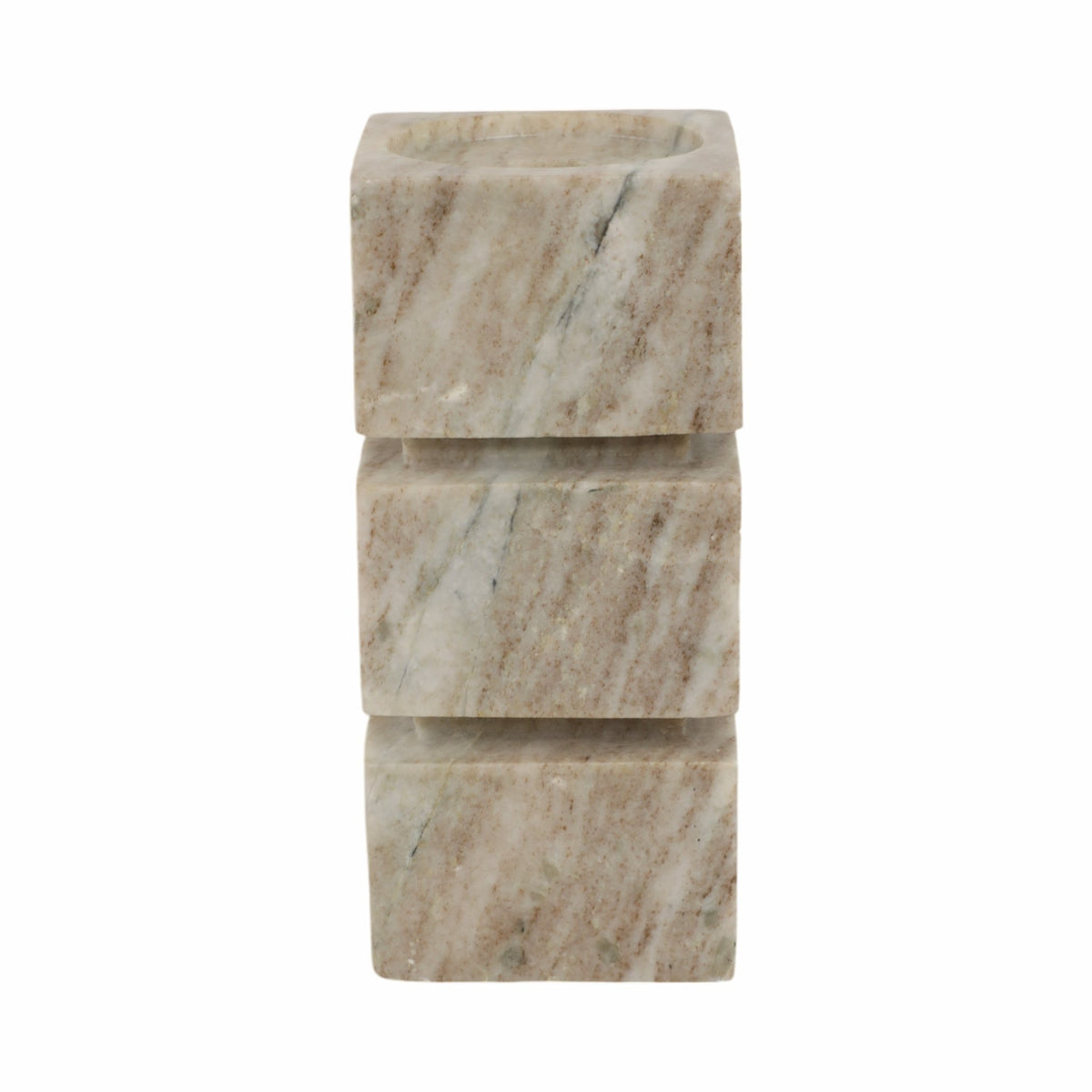 8" Onyx Marble Stacked Cubes Pillar Candleholder, Candle Holders| Sagebrook Home