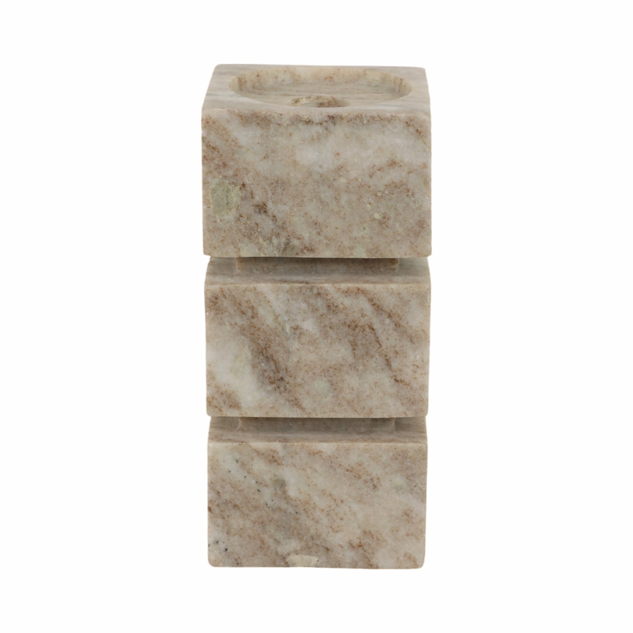 8" Onyx Marble Stacked Cubes Pillar Candleholder, Candle Holders| Sagebrook Home