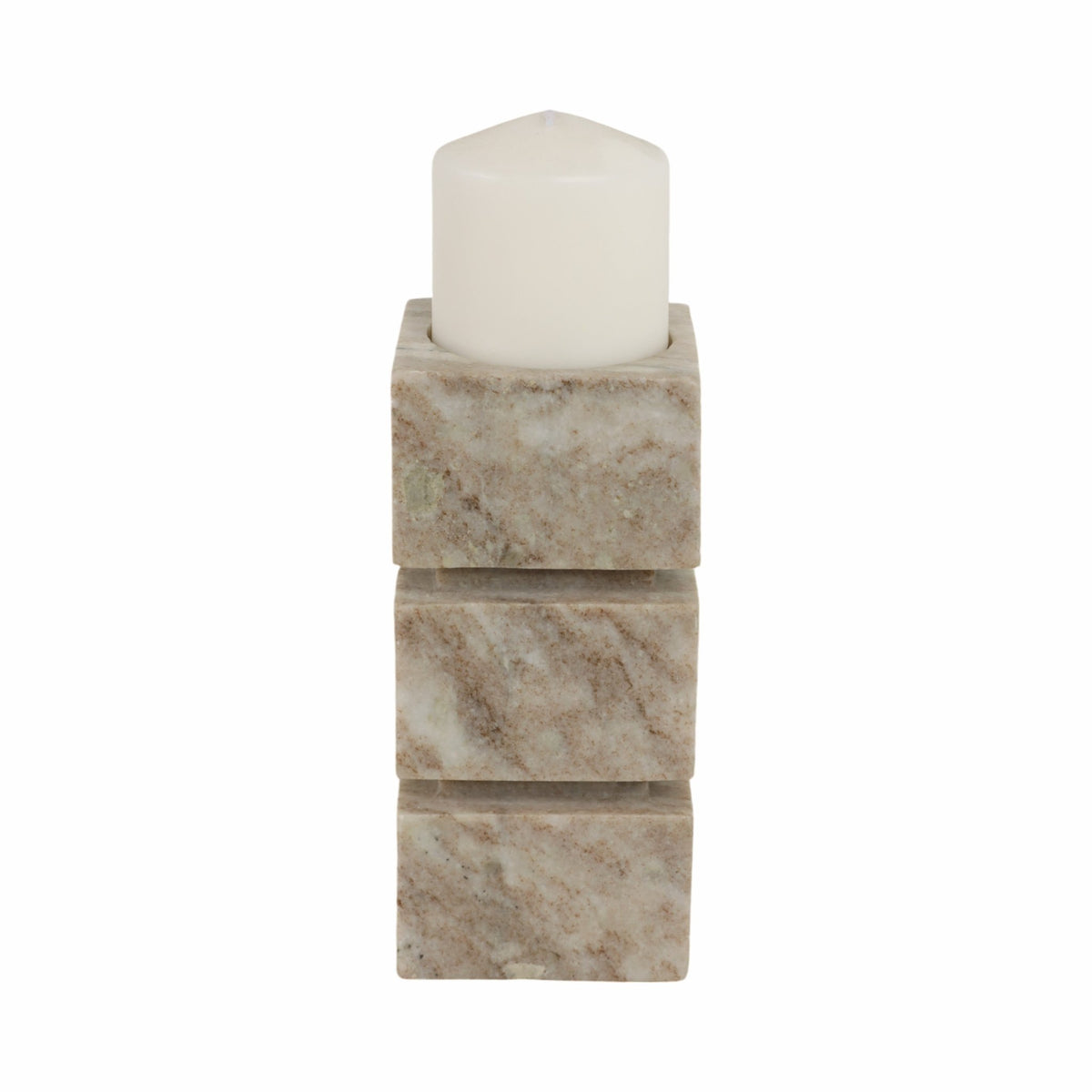 8" Onyx Marble Stacked Cubes Pillar Candleholder, Candle Holders| Sagebrook Home