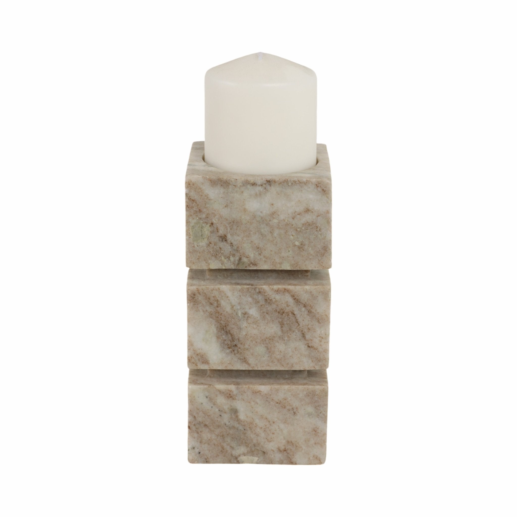 8" Onyx Marble Stacked Cubes Pillar Candleholder, Candle Holders| Sagebrook Home