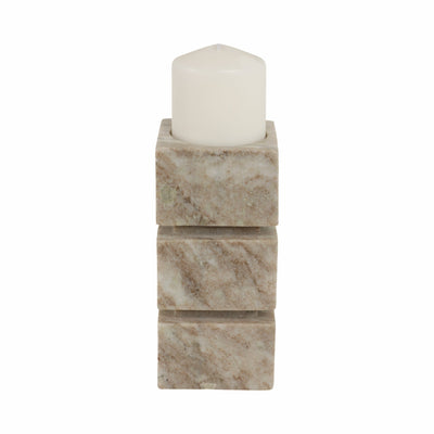 8" Onyx Marble Stacked Cubes Pillar Candleholder, - Al Rugaib Furniture