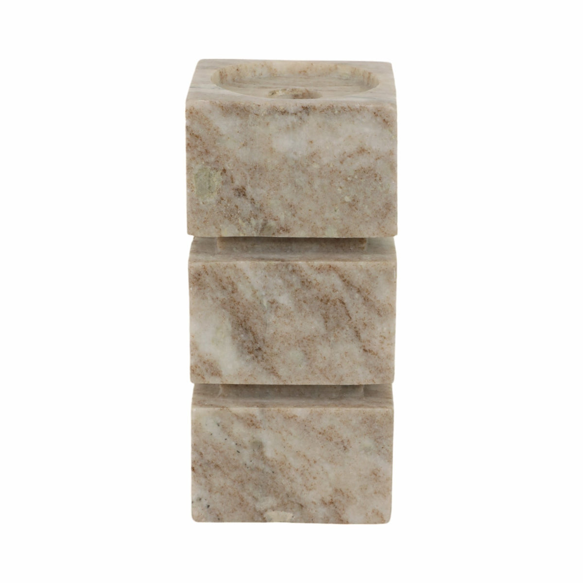 8" Onyx Marble Stacked Cubes Pillar Candleholder, Candle Holders| Sagebrook Home