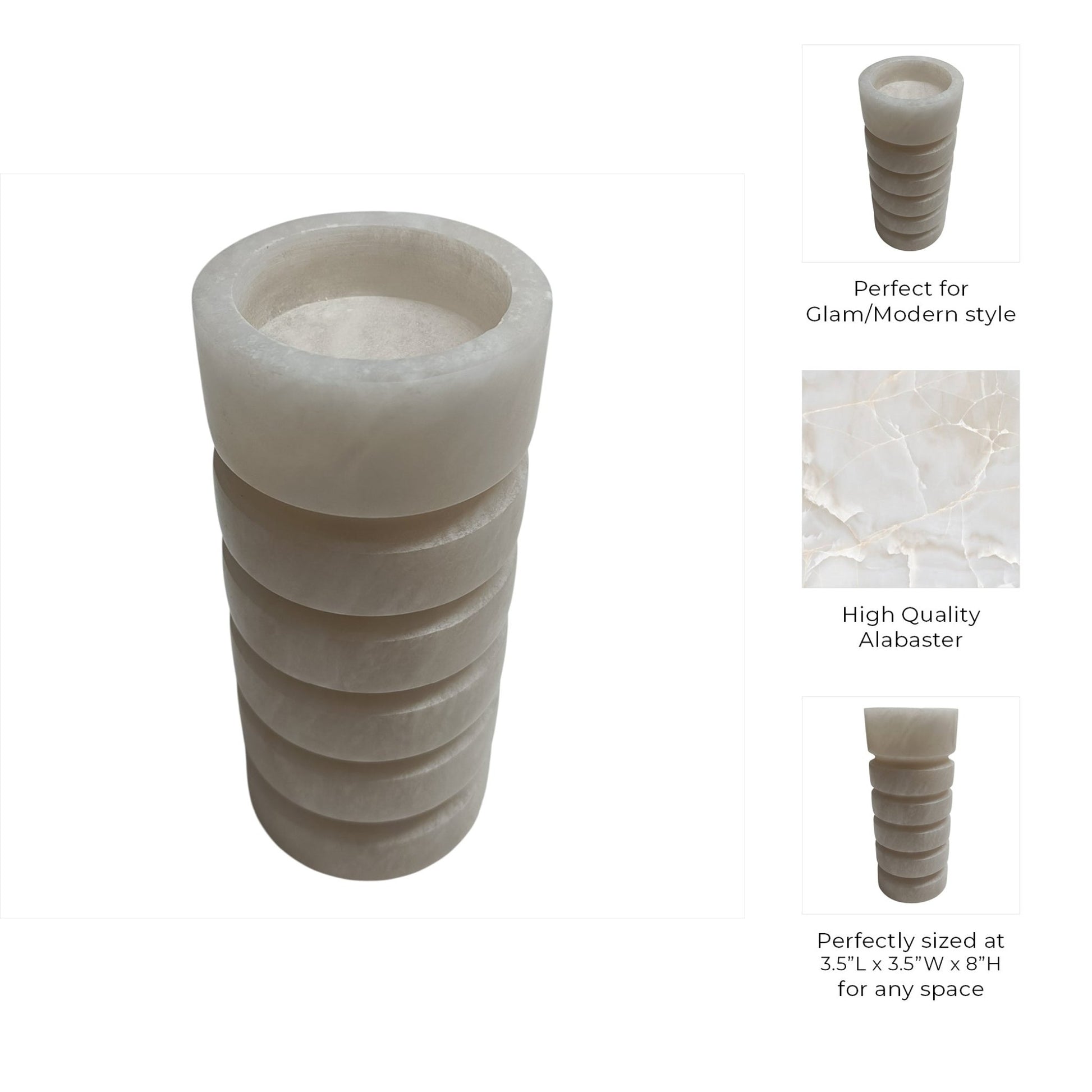 8" Solica Small Alibaster Candleholder Candle Holders| Sagebrook Home