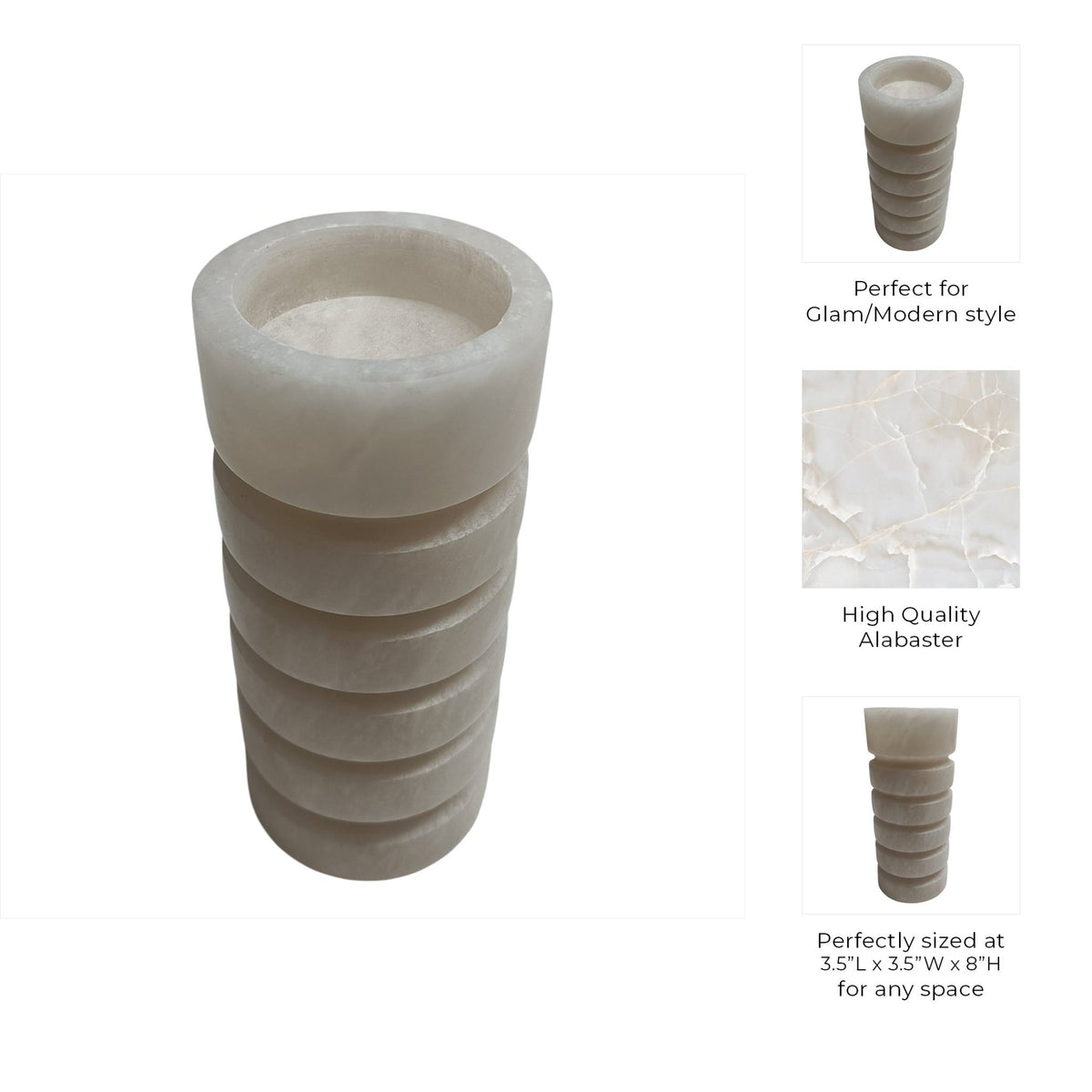 8" Solica Small Alibaster Candleholder Candle Holders| Sagebrook Home
