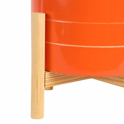 8" STRIPED PLANTER W/ WOOD STAND, ORANGE - Al Rugaib Furniture