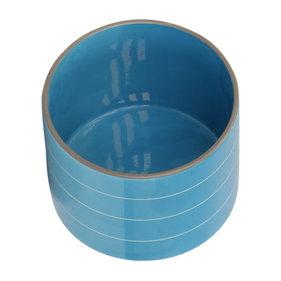 8" STRIPED PLANTER W/ WOOD STAND, SKYBLUE - Al Rugaib Furniture