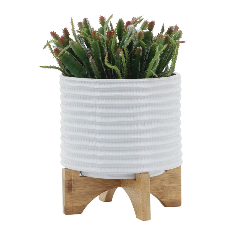 8" TEXTURED PLANTER W/ STAND, WHITE - Al Rugaib Furniture