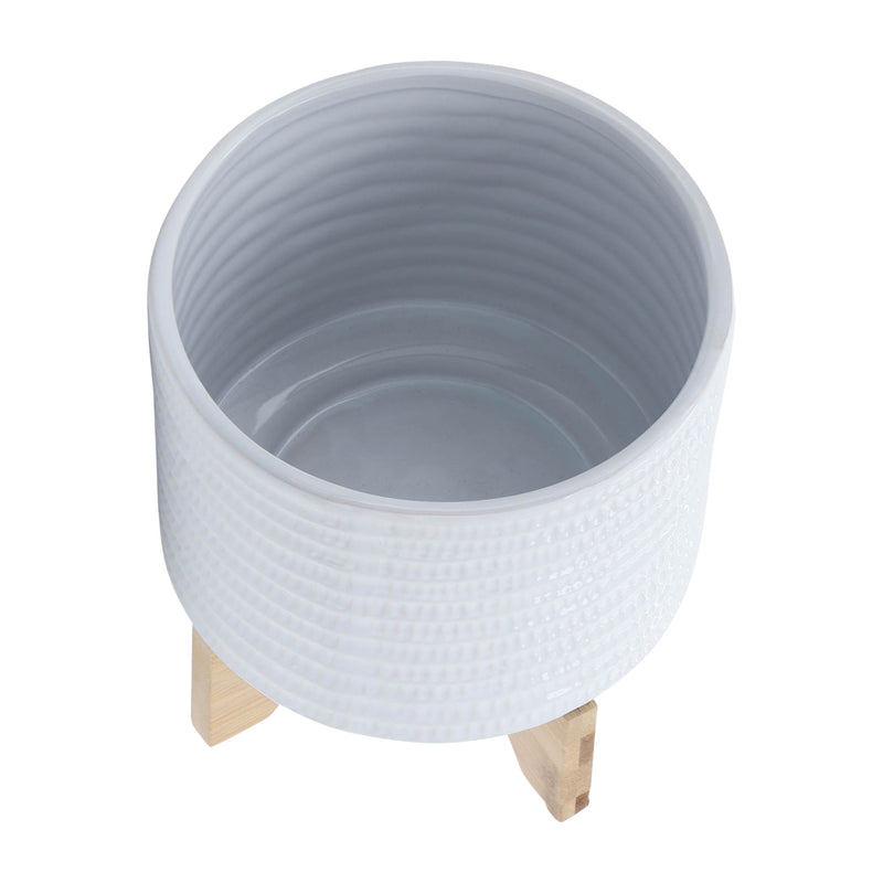 8" TEXTURED PLANTER W/ STAND, WHITE - Al Rugaib Furniture
