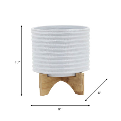 8" TEXTURED PLANTER W/ STAND, WHITE - Al Rugaib Furniture