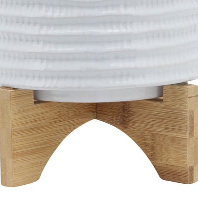 8" TEXTURED PLANTER W/ STAND, WHITE - Al Rugaib Furniture