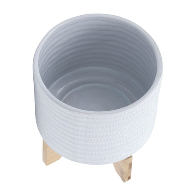 8" TEXTURED PLANTER W/ STAND, WHITE - Al Rugaib Furniture
